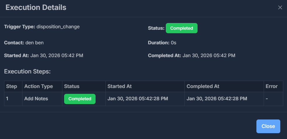 Execution details panel