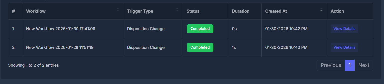Execution Log Table
